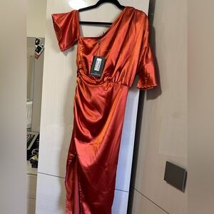 Pretty little things off shoulder orange dress brand new with tags size small